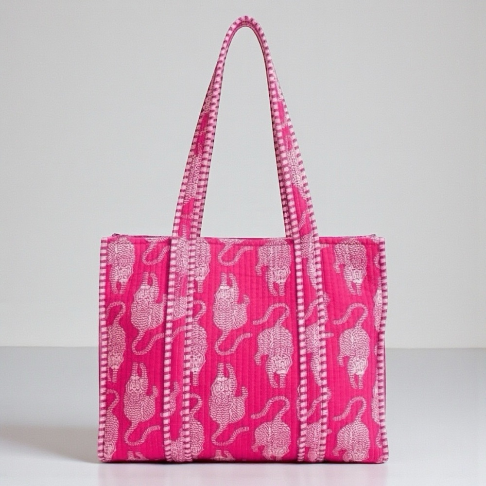 Pink Anthropologie Tote Bag with Tiger Print NWOT/Sealed